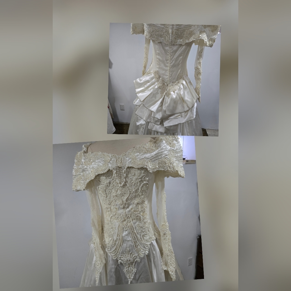 Vintage Elegant Off Shoulder Cream Wedding Gown